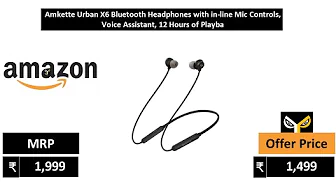 Amkette Urban X6 Bluetooth Headphones with in line Mic Controls, Voice Assistant, 12 Hours of Playba