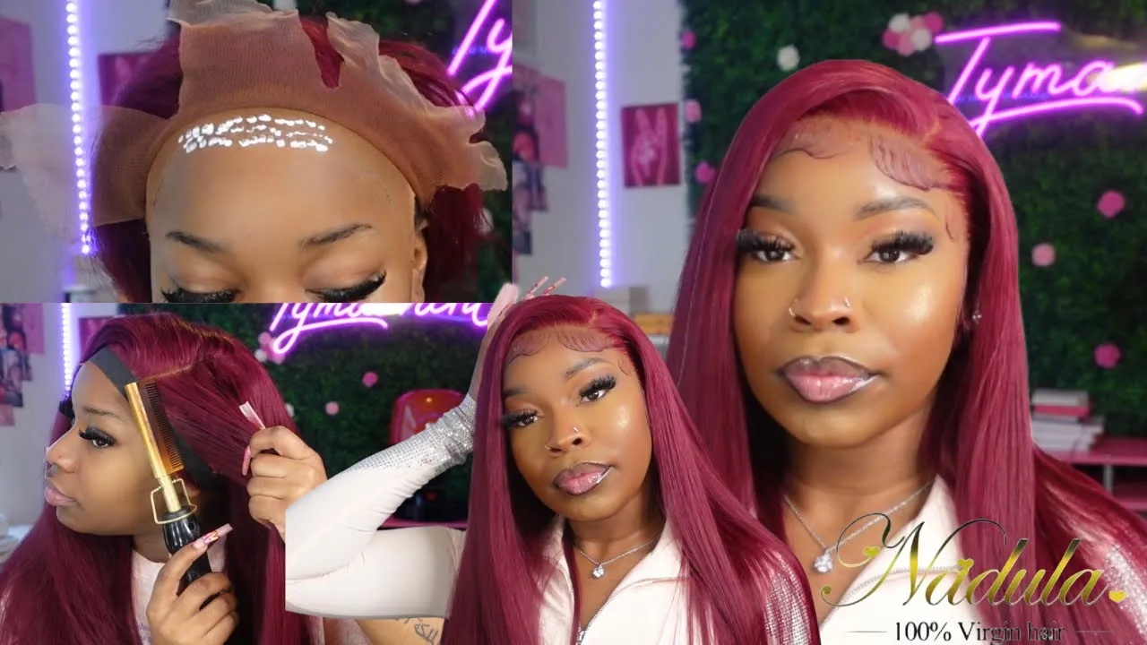 START TO FINISH WIG INSTALL | 24 inch 99j Straight Frontal WIG Ft. Nadula Hair 💗