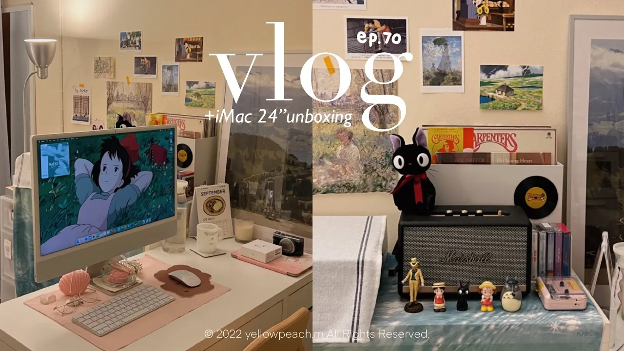 vlog ep.70:  iMac M1 24"+ Marshall Acton II unboxing, shopping haul🛍️, desk setup✨ | yellowpeach.m