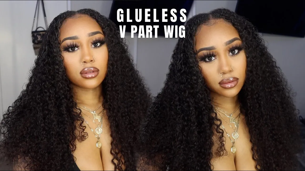 NO LACE? NO EDGES OUT! BEST CURLY V PART WIG | Hurela Hair