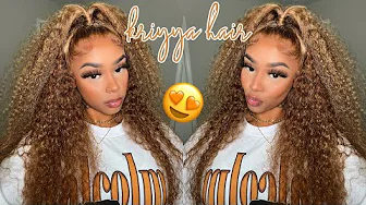 Half Up Half Down 😍 Honey Highlight Curly Wig Install ft Kriyya Hair