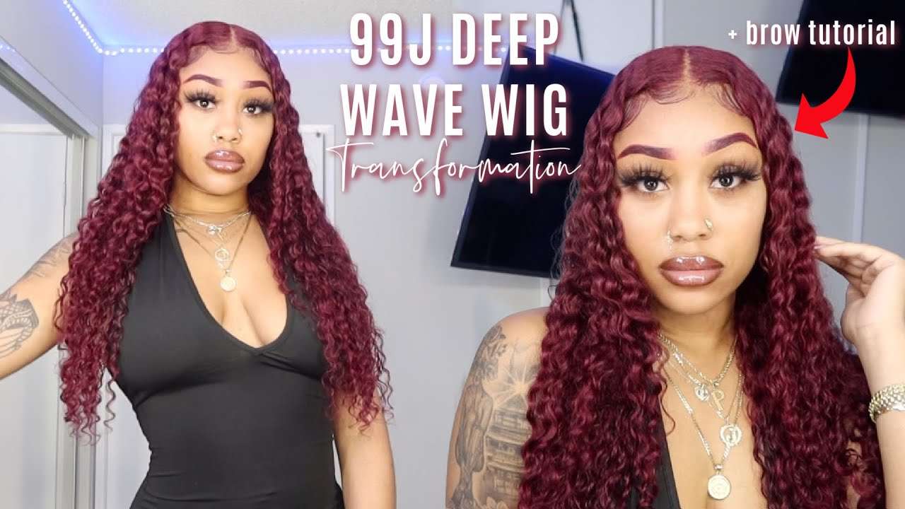 PERFECT Deep Wave 99J Wig 😩🔥 Install + Burgundy Brow Tutorial ft West Kiss Hair